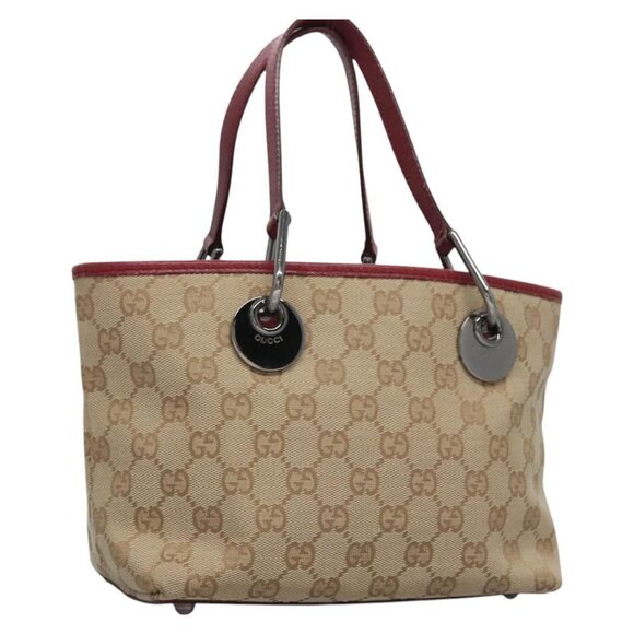GUCCI GG Canvas Hand Bag Beige Pink gold 120844 Auth nb237 - Picture 1 of 16